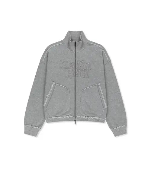 [MATIN KIM] MIXED WAFFLE APPLIQUE LOGO ZIP UP IN GREY