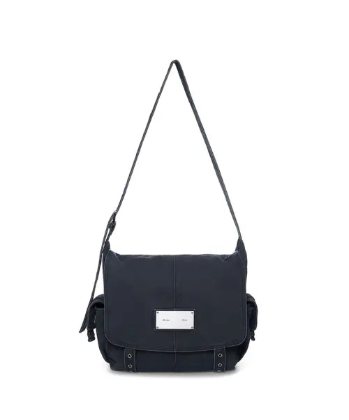 [MATIN KIM] VINTAGE WASHED COTTON MESSENGER BAG IN NAVY