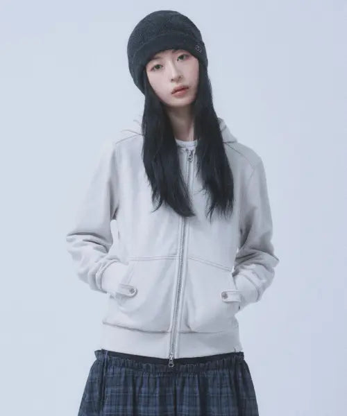 [TUOMIO] SLIM FIT STITCH HOODED ZIP-UP [ASH BEIGE]