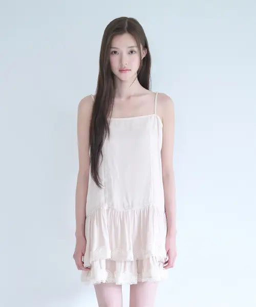 [NOT YOUR ROSE] Lace frilly dress (Beige) / 레이스 프릴리 드레스 (베이지)