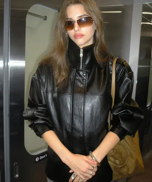 [BITTERCELLS] Oversized Jade Leather Jacket-Black / 오버사이즈드 제이드 레더 자켓-블랙