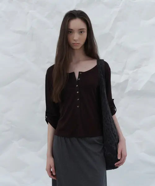 [FOETO] Round Roll-Up Henry Tee - Brown