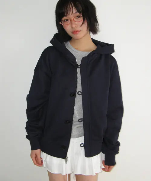 [RONRON] DUFFLE PLACKET HOODIE ZIP UP NAVY