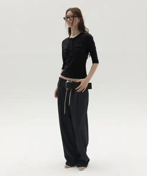 [LCDC™] HENLEY POCKET TOP (BLACK)