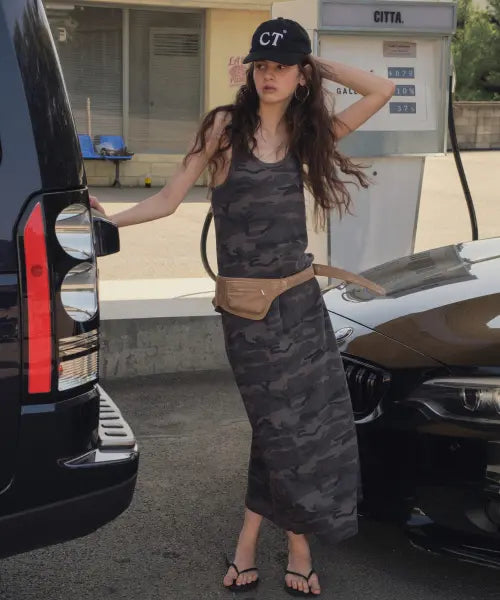 [CITTA] Vintage Camo Flare Maxi Dress_CTOP718(Charcoal)