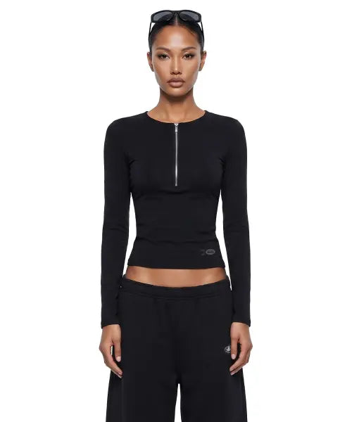 [BADBLOOD] Everyday Zip Henley Long Sleeve T-Shirt - Black
