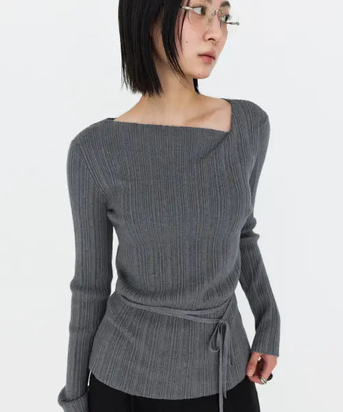 [MONGDOL] Drape Neck Ribbed Knit Top MDKT113_5 Colors / 드레이프 넥 골지 니트 탑 MDKT113_5 Colors