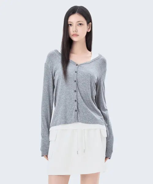 [MIXXO] V-neck Cardigan T-shirt_MIWCMG92AA / 브이넥 가디건형 티셔츠_MIWCMG92AA