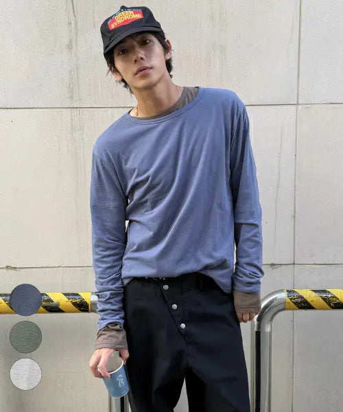 [SUPERSUB] Striped Color-Block Layered Long Sleeve T Shirt 3 Color / 스트라이프 배색 레이어드 긴팔 티셔츠 3컬러