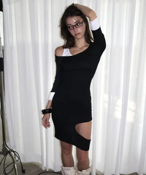 [BNFROM] LAYERD CONTRAST MIDI DRESS [BLACK]