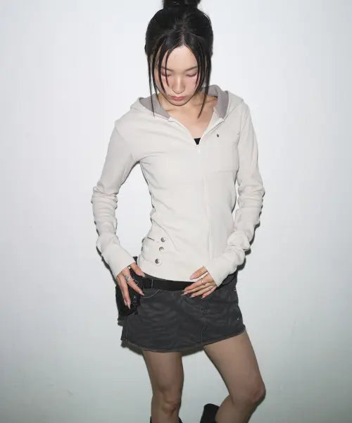 [SOHUL] Skin Belt Half Hood Zip (Skin Ivory) / Skin Belt Half Hood Zip (스킨 아이보리)