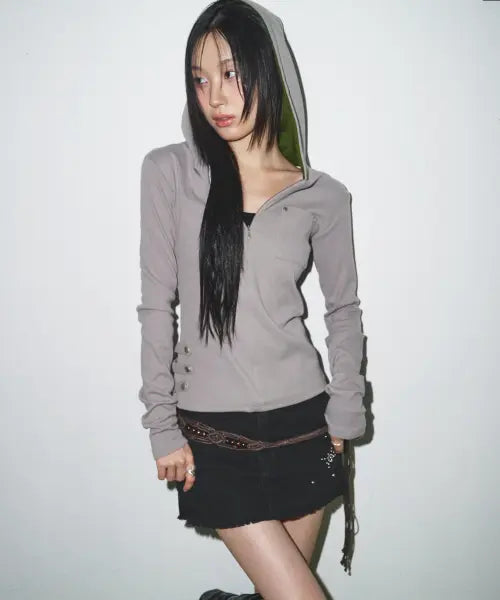 [SOHUL] Skin Belt Half Hood Zip (Khaki Brown) / Skin Belt Half Hood Zip (카키 브라운)