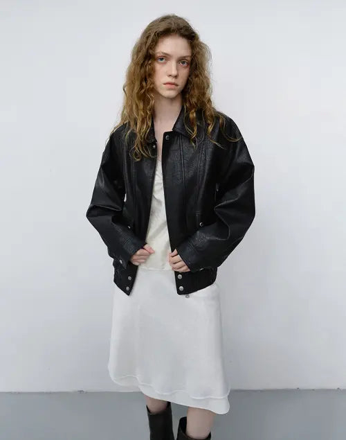 [DUNST] UNISEX ALTER-LEATHER ZIP-UP BLOUSON BLACK / UNISEX LEATHER ZIP-UP BLOUSON_UDJU6C105_BLACK