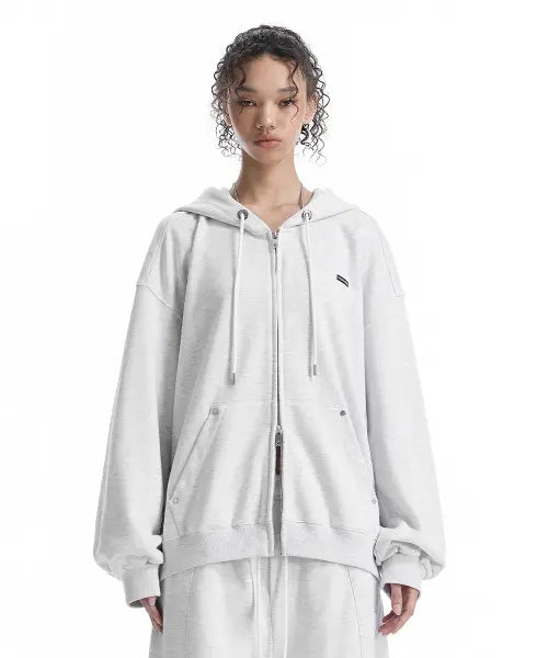 [TREEMINGBIRD] Embossed Logo Set-up Zip-up Hoodie [ Light Gray ]