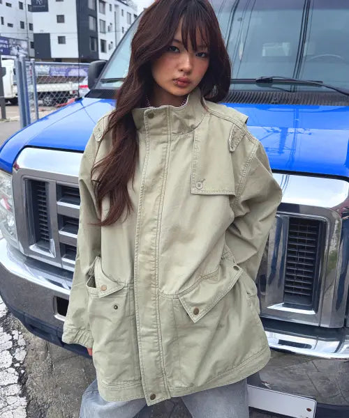 [NYXX] DETACHABLE HOOD FIELD JACKET KHAKI