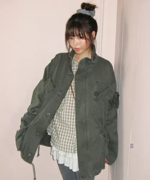 [RONRON] RIBBON POCKET FIELD JACKET KHAKI