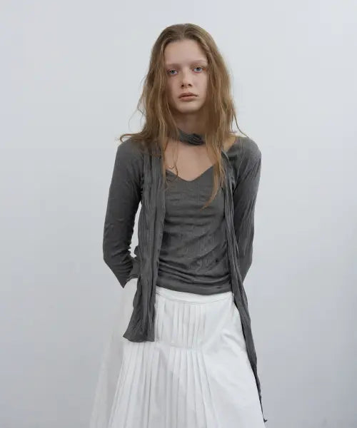 [FOETO] Index Wrinkle Top (Scarf Set) - Charcoal