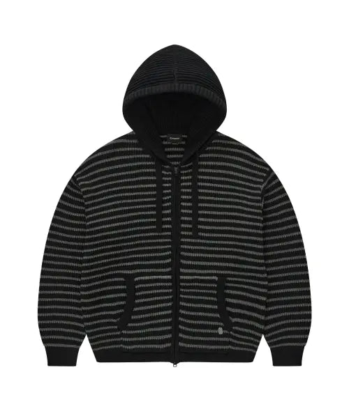 [COVERNAT] STRIPE KNIT ZIP-UP / 스트라이프 니트 집업 블랙
