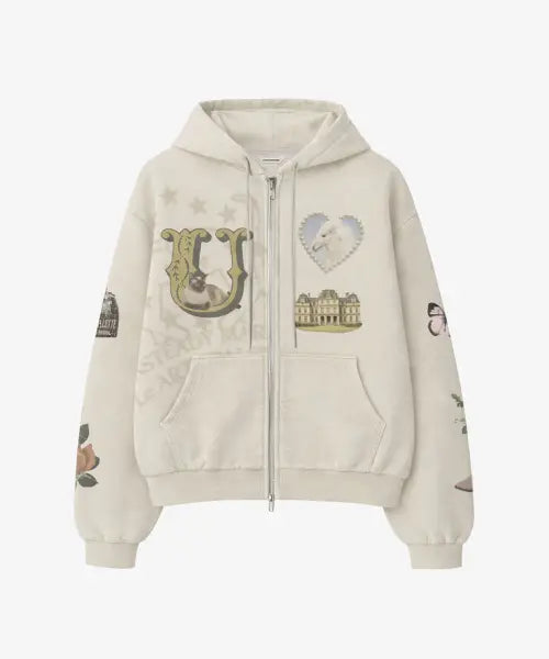 [UNSTEADYMARKET] Souvenir Zip up Hoodie_Sand Beige / 수브니어 후드집업 샌드베이지