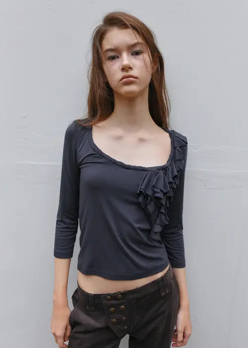 [PHILCE] Ruffle Half Sleeve, Charcoal