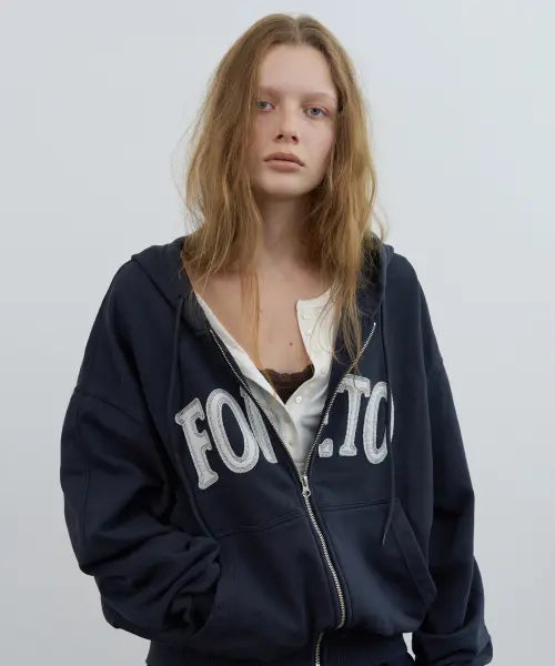 [FOETO] Code Patch Dying Hoody Zip-Up - Charcoal Navy