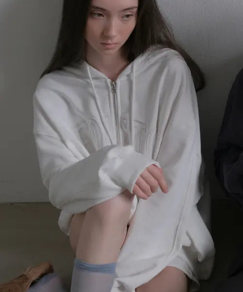 [FOETO] Code Patch Dying Hoody Zip-Up - Ivory
