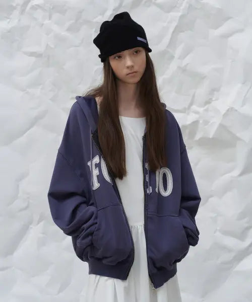 [FOETO] Code Patch Dyeing Hoody Zip-Up - Deep Purple / Code patch dying hoody zip-up - deep purple