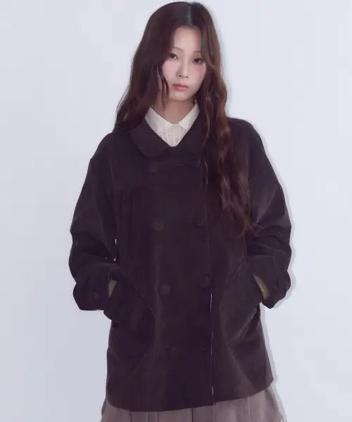 [OAFISH] Double Button Corduroy Coat, Burgundy