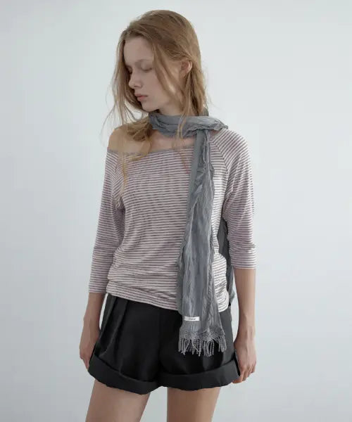 [TOAVE] Silhouette Wide Neck Striped T-Shirt (Pink) / [2차] Silhouette Wide Neck Striped T-Shirt (Pink)