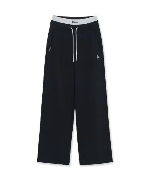 [MLB] Womens Basic Small Logo Double Waist Semi Wide Pants / 여성 베이직 스몰로고 더블웨이스트 세미와이드 팬츠 LA (Black)