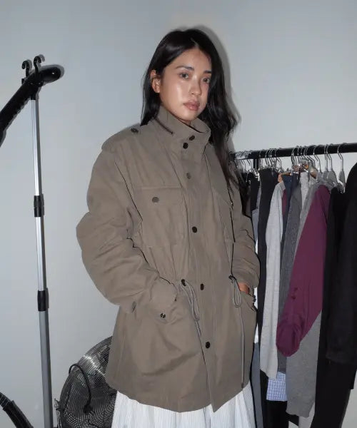 [CHICKS] High Neck M65 String Field Jacket - Khaki / 하이넥 M65 스트링 야상 필드 자켓 카키