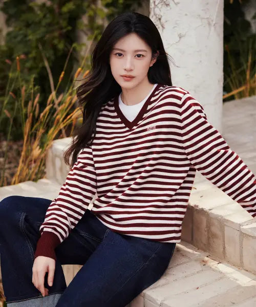 [MARITHÉ + FRANҪOIS GIRBAUD] W MICRO CLASSIC LOGO V-NECK KNIT burgundy