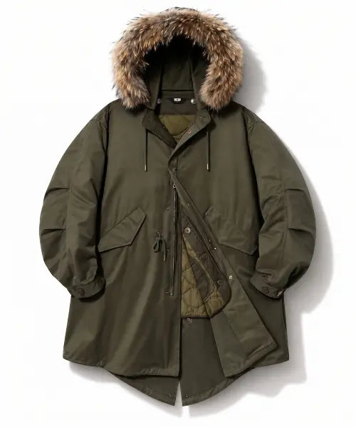 [TRILLION] RACCOON FUR M-65 FISHTAIL LONG PARKA_KHAKI / 라쿤퍼 M65 피쉬테일 롱 파카_카키
