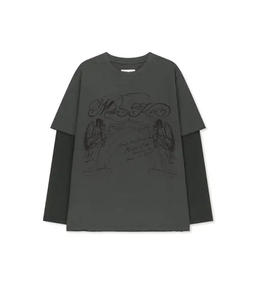 [MATIN KIM] GRAFFITI ARTWORK LAYERED TOP IN CHARCOAL