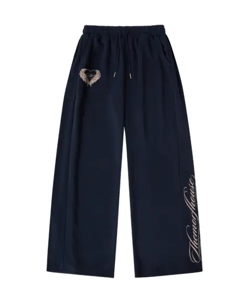 [THEMORFHOUSE] Wing Morf Lettering Wide Sweatpants Navy / 윙 MORF 레터링 옆턱 와이드 스웻팬츠 네이비