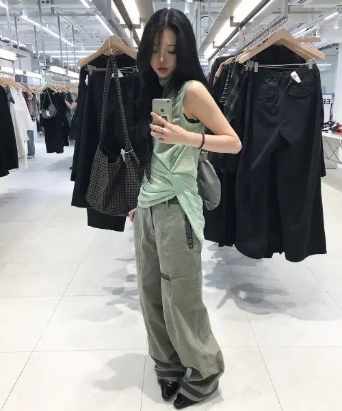 [DANDEL] DD box stitch binding pants (ASH KHAKI)