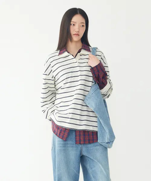 [STUDIO TOMBOY] Casual Stripe Collar T-shirt (Ivory) / 캐주얼 스트라이프 카라 티셔츠 _아이보리_9176322981