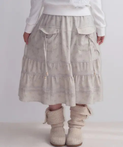 [OAFISH] Lace Shirring Pocket Skirt, Khaki
