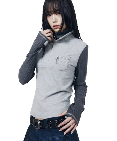 [AAKAM] Double High Neck Long Sleeve (Gray)
