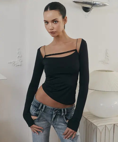[PLEASENOFOLLOW] Kehlani Long Sleeve Top (Black)