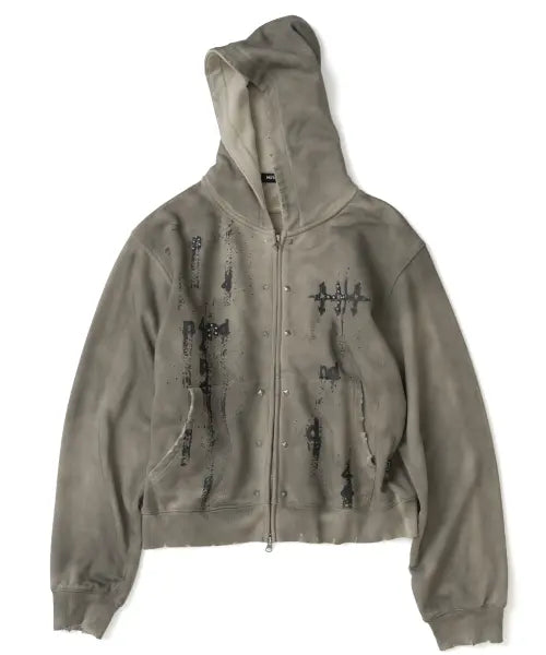 [NOT4NERD] Stud Oil Washed Hood Zip Up - Beige