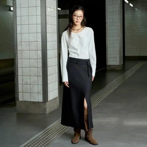 [LAP] Two-Line Belted H-Line Skirt / 투라인 벨티드 H롱스커트 AS3WS860