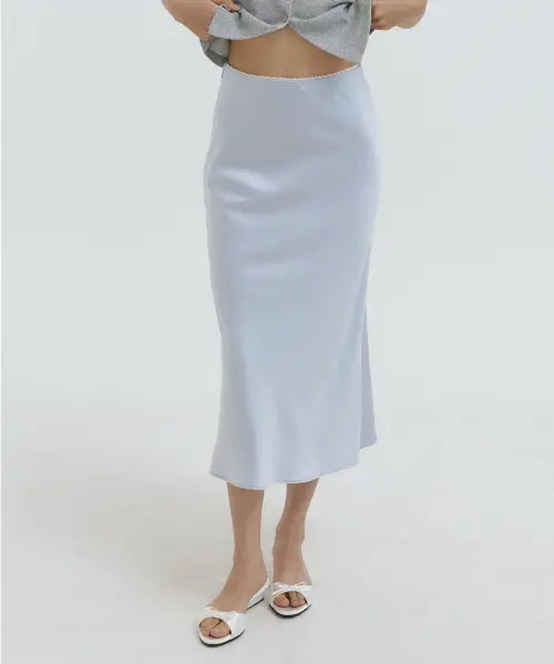 [LUCIR ZU] Flow Satin Long Skirt (sky blue)