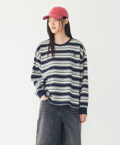 [STUDIO TOMBOY] Mini Logo Patch Stripe Long Sleeve T-shirt _Dark Navy_ / 미니 로고 와펜 스트라이프 긴팔 티셔츠 _다크 네이비_9176322982