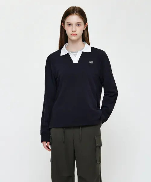 [MARITHÉ + FRANҪOIS GIRBAUD] COLLAR PIQUE LONG SLEEVE TEE navy