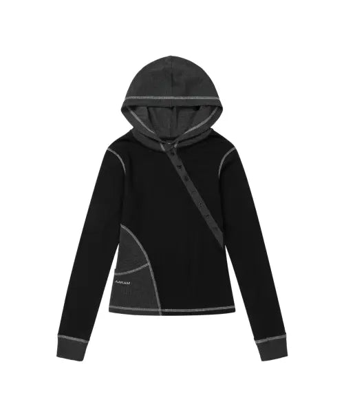 [AAKAM] Slant Cut Hooded Long Sleeve (Black)