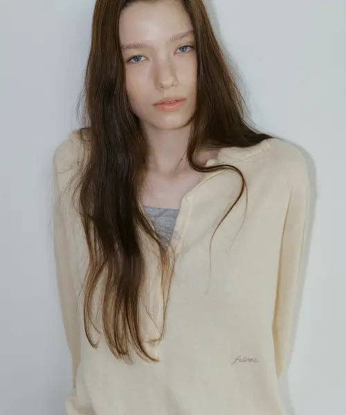 [FRIVER07] Button collar pk knit [FRFA05NT03]_Butter
