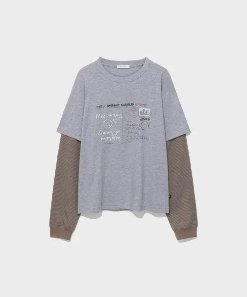 [LOW CLASSIC] POSTCARD LAYERED TEE_MELANGE GREY [LC263TS11MG]