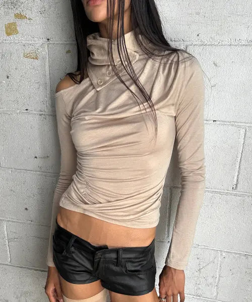 [ROCKCAKE] Scarf Drape Top - Beige
