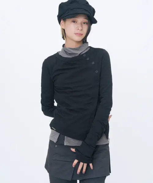 [MISEKI SEOUL] Layered placket long sleeve BLACK